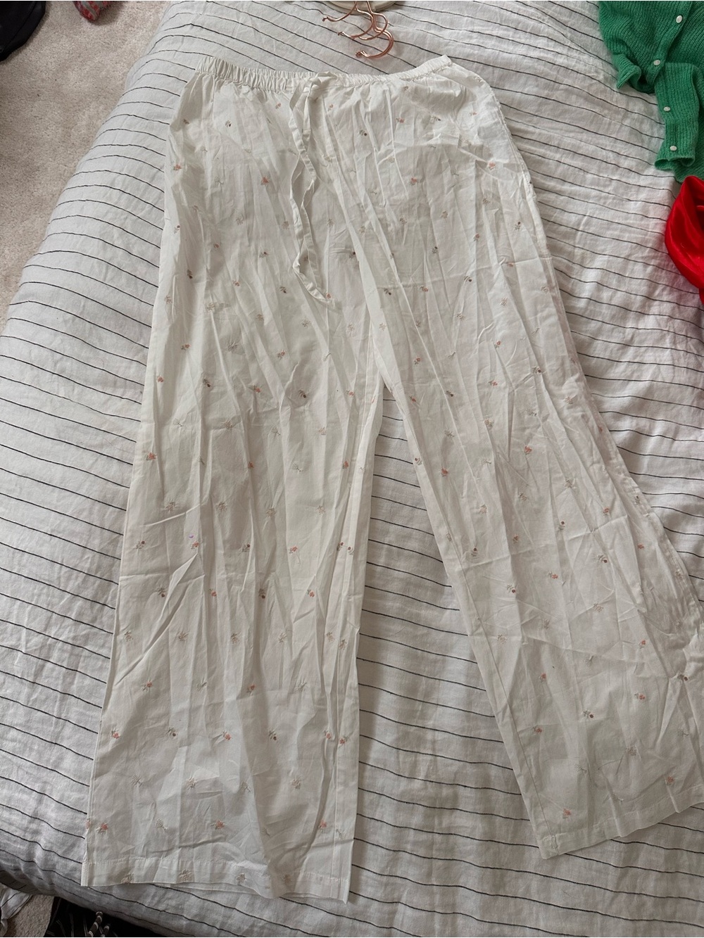 Zara White Wide-Leg Embroidered Pants